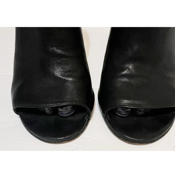 Stuart Weitzman Black Open Peep Toe Leather High Heel Block Bootie Size 9.5 - Picture 6 of 8